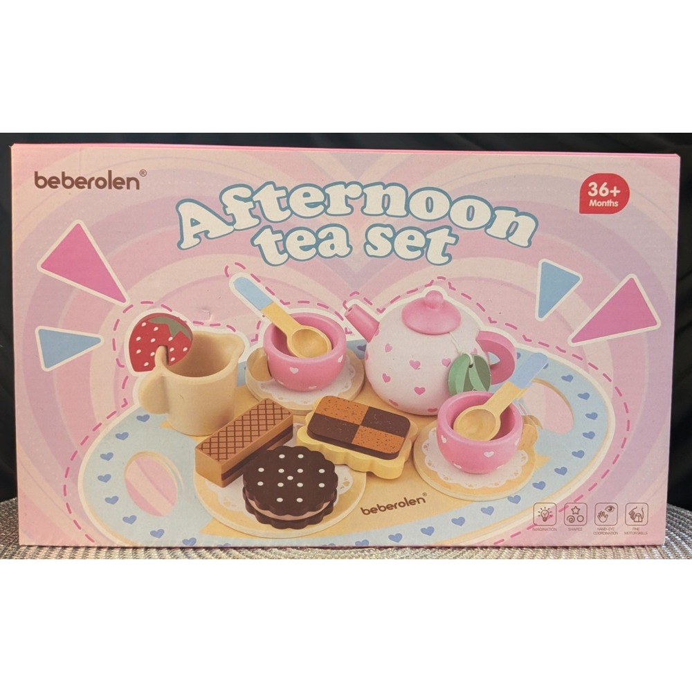 Wooden Afternoon Tea Set Pretend Play Food Kitchen Toy for outsid for Toddlers 3
